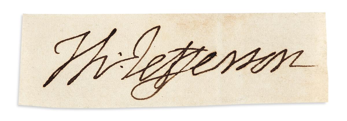 JEFFERSON, THOMAS. Clipped Signature, Th:Jefferson, likely removed from a letter.